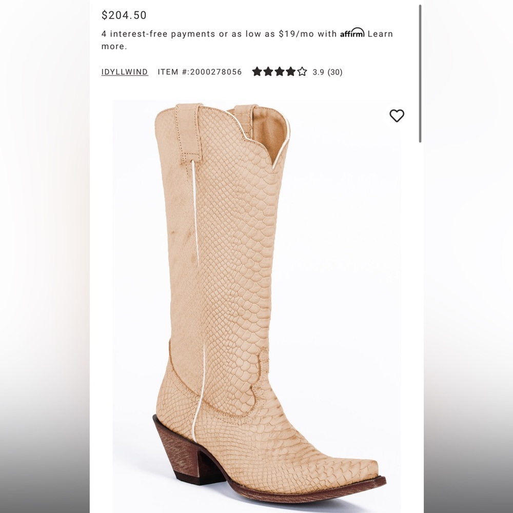 Idyllwind Women's Strut Western Boots - Snip Toe SIZE 8.5 ivory